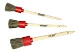 VIKING 3pk Multi-Purpose Car Detailing Brushes, 3 Head Sizes with Natural Boars Hair and Synthetic Fibers for Exterior and Interior Detailing, Red