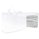 Large Clear Plastic Bags with Soft Loop Handles, Shopping Bags with Gusset & Cardboard Bottom, Frosted White Merchandise Retail Bags for Gifts, Boutiques, Small Business, Parties, Events, Bulk 100 Pcs â€“ 16x6x12