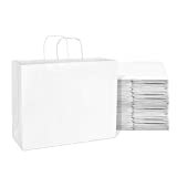 100 Pcs. White Paper Bags With Handles, Shopping Bags, Gift Bags, Kraft Bags, White Bags in Bulk 16x6x12 -Vogue