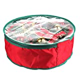 MeiBoAll 20 inch Xmas Wreath Storage Bag Garland Holiday Container with Clear Window Tear Resistant Fabric Xmas Garland Storage-Zippered & Reinforced Handle-20 X 20 X 6 inch(Red)