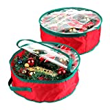 2Krmstr 20 Inch Christmas Wreath Storage Bag Pack of 2, Portable Garland Storage Container, Holiday Xmas Artificial Wreaths Organizer, Transparent Window & Dual Zipper & Sturdy Handles