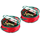 ALXFFBN 2Pcs Christmas Wreath Storage Bag, 20 Inch 420D Oxford Garland Wreaths Container with Clear Window & Handles, Double Sleek Zipper Decorative Wreath Storage, Red