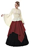 Renaissance Costume Women Medieval Peasant Dress Trumpet Sleeve Victorian Ren Faire Shirt and Skirt Red M