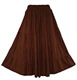 Beautybatik Brown Women Boho Gypsy Long Maxi Tiered Peasant Skirt 2X