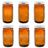 Tebery 6 Pack Amber Wide Mouth Quart Mason Jars, 32oz Canning Glass Jars with Airtight lids and Bands