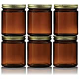 Amber Glass Jars 8 Ounce for Candle Making Straight Side For DIY Projects, Herbs, Homemade Cosmetics, Decorating, Storing, Overnight Oats, Meal Prep, Wedding Favors, Great For Daily Vitamins (6)