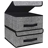 Onlyeasy Foldable Storage Bins Cubes Boxes with Lid - Storage Box Cube Cubby Basket Closet Organizer Pack of Two with Leather Handles for Closet Bedroom, 13"x13", Black, 8MXALB2P