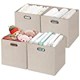 Posprica Storage Cube Basket Bins,13×13 Foldable Storage Boxes for Closet Organizer Shelf Cabinet Bookcase,Thick Fabric Drawer,Set of 4, Beige