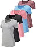 Pack of 5 Women's Signature Scoopneck Tees, Short Sleeve Heather Shirts Athletic Tops for Gym Yoga Workout (Edition 1, Large)