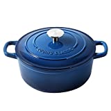 EDGING CASTING Enameled Cast Iron Covered Dutch Oven with Dual Handle, 3.5 Quart, Indigo