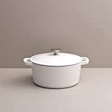 Milo Cast Iron Covered Dutch Oven, Enameled in White, 3.5-quart with lid, by Kana