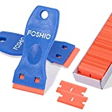 FOSHIO Plastic Razor Blade Scraper Include 2PCS Scraper Tool and 100PCS Blades for Gasket Remover, Labels Decal and Adhesive Remover for Windows and Glass