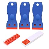 BEoffer 3 Pack Plastic Razor Blade Scrapers + 100 Pack Plastic Replacement Blades Stickers Decals Paint Labels Scraper Removal Tool for Auto Window Glass Tint Vinyl Tool NO Scratched