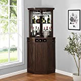 Home Source Mahogany Corner Bar Unit with Built-in Wine Rack and Lower Cabinet