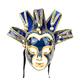 YU FENG Masquerade Jolly Jester Mask Cosplay Mardi Gras Prom Dance Birthday Party Wear or Decor (Blue)