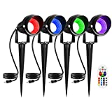 Landscape Lighting DOREIO 10W LED Color Changing Landscape Lights AC 100-240V IP66 Waterproof RGB Outdoor Flood Landscape Spotlights for Garden Pathway Driveway Patio Lawn Decoration(4 Pack)