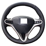 Eiseng DIY Car Steering Wheel Cover for 3 Spoke 8th Honda Civic 2006 2007 2008 2009 2010 2011 Interior Accessories 13.5-14.5 inches Stitch On Wrap Anti Slip Genuine Leather (Black Thread)