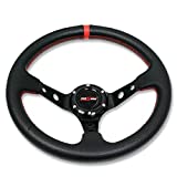 RXMOTOR WHEEL-008RD Drifting Deep Dish 350 mm 6 Hole Sport Steering Wheel Racing Trim Universal Honda Acura Mazda Mitsubishi Lexus, Red