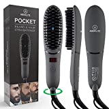 Aberlite Pocket - Compact Beard Straightener for Men - Ionic & Anti-Scald Technology - Beard Straightening Heat Brush Comb Ionic - for Home and Travel