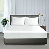 100% Bamboo Fitted Sheet Full Only, 400 Thread Count Full Size Fitted Sheet White, 16" Deep Pocket, Colorfast Dyes & Shrink Resistant, Soft & Silky and Breathable for Home & Hotel Luxury