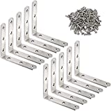 10 Pack L Bracket Corner Braces 4 Inch Stainless Steel Heavy Duty Shelf Bracket for Wood Shelves, Wall Hanging Support 90 Degree Joint Right Angle Brackets with Screws