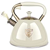 Tea Kettle Stove Top 3.17Quart Modern Whistling Tea Kettle-Surgical 5 Layer Stainless Steel Teakettle Teapot with Cool Touch Ergonomic Handle Teapot - Pot For Stove Top (copper handle)