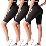 CTHH 3 Pack Workout Biker Shorts for Women-High Waisted Running Athletic Shorts for Women Yoga Gym Womens Shorts (3Pack-A(Black,Black,Black), Large-X-Large)