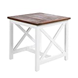 Christopher Knight Home Shammai Indoor Farmhouse Cottage Acacia Wood End Table with White Frame, Pu White / Dark Oak