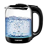 Chefman 1.7 Liter Electric Glass Tea Kettle, Fast Hot Water Boiler, One Touch Operation, Boils 7 Cups, Swivel Base & Cordless Pouring, Auto Shut-Off