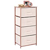 mDesign Tall Dresser Storage Tower Stand - Sturdy Steel Frame, Wood Top, 4 Drawer Easy Pull Fabric Bin - Organizer for Bedroom, Hallway, Entryway, Closet - Textured Print - Light Pink/Blush/Rose Gold
