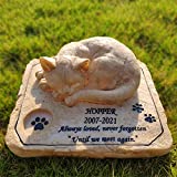Personalized Cat Memorial Stones Garden Stones, Outdoor Pet Memorial Stones Grave Markers with A Sleeping Kitten On The Top, 8"×6.5"×3"