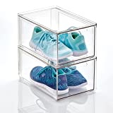 mDesign Plastic Stackable Closet Storage with Pull Out Bin Organizer Drawer for Cabinet, Desk, Shelf, Cupboard, or Cabinet Organization - Lumiere Collection - 2 Pack - Clear