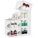 Pinkpum Shoe Storage, 6 Pack Shoe Boxes Clear Plastic Stackable, Shoe Organizer for Sneakers, Large Drop Front Shoe Box, Shoe Case with Clear Door, Fit for Size 12 (White)