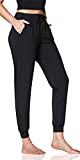 Sunzel Joggers for Women, Tapered Sweatpants Mid Rise Pants with Pockets and Drawstring for Running Yoga Workout Training Black