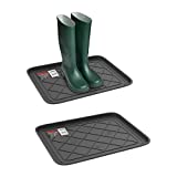 Stalwart Weather Boot Tray-Small Water Resistant Plastic Utility Shoe Mat for Indoor and Outdoor Use in All Seasons (Set of Two, Dark Grey)