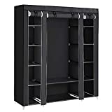 SONGMICS 59-Inch Portable Closet Wardrobe, Closet Storage Organizer with Shelves and Cover for Hanging Clothes, Non-Woven Fabric, Quick and Easy Assembly, Black ULSF03H