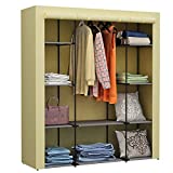 Homebi Clothes Closet Portable Wardrobe Durable Clothes Storage Organizer Non-Woven Fabric Cloth Storage Shelf with Hanging Rod and 10 Shelves for Extra Storage, 59.05" W x 17.72" D x 65.4" H (Beige)