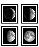 Moon Phases - Set of Four 8x10 Unframed Art Prints - Great Gift and Decor for Astronomers, Observatories and Home Under $15