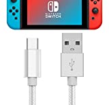 TALK WORKS USB C Charger Cable for Nintendo Switch / Lite & Pro Controller - 6ft Nylon Braided USB Type C Charging Cable - Silver