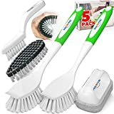 Holikme 7 Pack Kitchen Cleaning Brush Set, Dish Brush for Cleaning, Kitchen Scrub Brush&Bendable Clean Brush&Groove Gap Brush&Scouring Pad for Pot and Pan, Kitchen Sink, Green