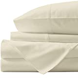 Natural Egyptian Cotton Sheets King-Size - 1000 Thread Count Sateen Weave, Hotel Style 4 Piece Ivory Bed Set, Long Staple Cotton Breathable Sheets, 16 Inch Elasticized Deep Pocket