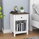 ChooChoo Nightstand Bedroom, Side Table with 1-Drawer Storage Cabinet, Wooden End Table Bedside Table, White