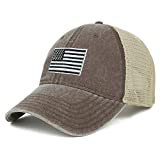 Armycrew Oversize XXL Grey American Flag Embroidered Washed Trucker Mesh Cap - Brown - 2XL