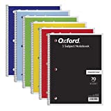 Oxford 1-Subject Notebooks, 8 x 10-1/2, College Rule, 70 Sheets, 6 Pack, Color Assortment May Vary (65007)