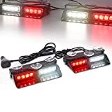 2in1 Dash Emergency Strobe Lights Interior Front/Rear Windshield Red White Warning Safety Flash Lights Law Enforcement w/Suction Cups for Volunteer Firefighter Vehicles, Truck (2×7.2 inch, 16 Led)