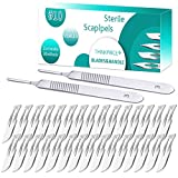 30 Pieces Scalpel Sterile Blades #10 with 2 Pack #3 Metal Scalpel Knife Handle & Storage Case, for Biology Lab Anatomy, Practicing Cutting, Medical Student, Sculpting, Repairing, Crafts, Leather