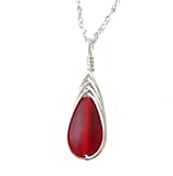 Handmade in Hawaii, wire braided Ruby Red sea glass necklace,"July Birthstone", (Hawaii Gift Wrapped, Mother's Day Gift)