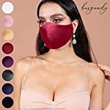 Washable Face Mask with Nose Wire Satin Burgundy Red Silk for Bridesmaids | 4 Layer Wedding 1 PC Mouth Cover US | Breathable Womens Masks with Adjustable & Filter Pocket | Handmade in USA
