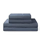 YNM 100% Bamboo Sheet Set - Cooling and Silky-soft 400TC Bamboo Fabric, 4-Piece Set Includes Flat Sheet, Super Deep Pocket Fitted Sheet, and 2 Pillowcases - Queen, Blue Grey