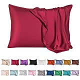 Mulberry Silk Pillowcase for Hair and Skin,Cooling Silk Pillow Case with Hidden Zipper,Allergen Proof Dual Sides Soft Breathable Smooth Both Sided Silk Pillow Cover.(20"x 30",1 Pcs,Wine Red)